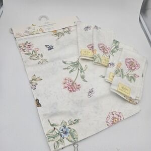 Lenox BUTTERFLY MEADOW - 14"X70" Table Runner & 4- 18" Square Napkins - New